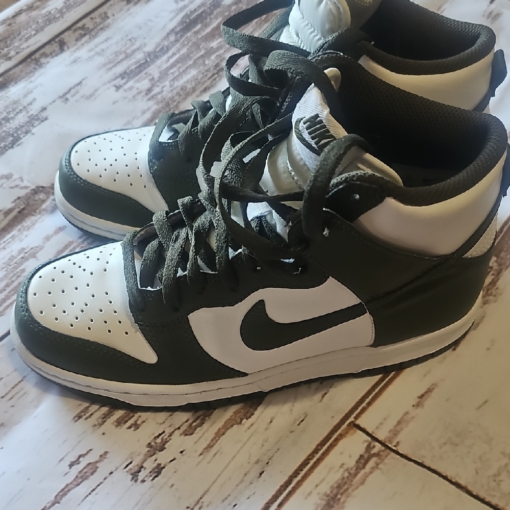 Nike Olive and White High-Top Sneakers - Picture 3 of 9
